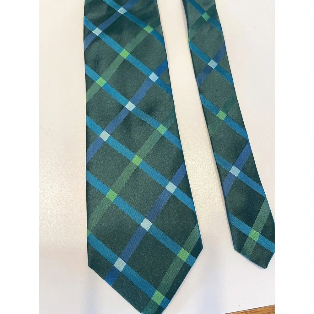 BCBG Attitude Green Blue Plaid Silk Mens Tie Preppy‎